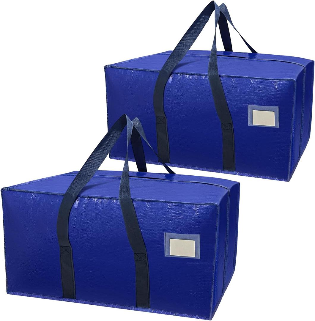 Moving Bags, Moving Bags Heavy Duty, Packing Bags for Moving, Extra Large Moving Bag with Zippers & Comfortable Handles, Packing Boxes for Moving, Clothes Storage Bags (Blue, 2 Pack)