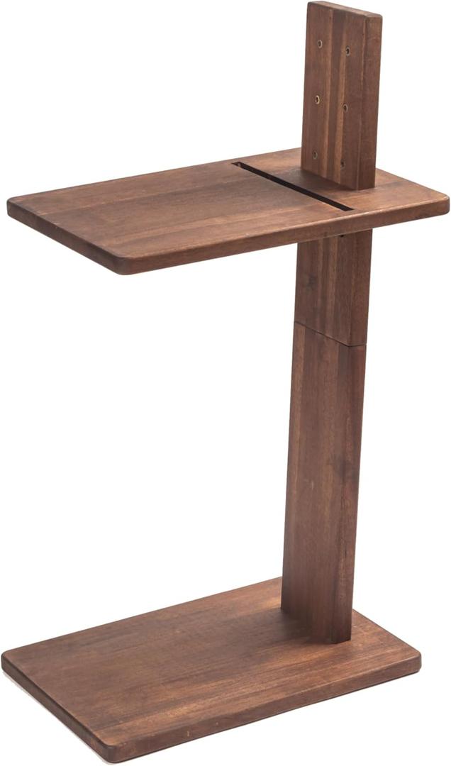 C Table, Premium Solid Acacia Wood, Adjustble Hight and Tablet Holder, Side Tabel for Sofa and Bad (Walnut Medium Brown)