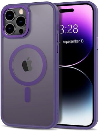 Anuck Case for iPhone 14 Pro Case Magnetic Phone Case Compatible with MagSafe, Soft TPU Bumper Hard Translucent Matte Back Slim Fit Shockproof Protective Cover for Men Women Girls - Dark Purple and White , Set Of 2