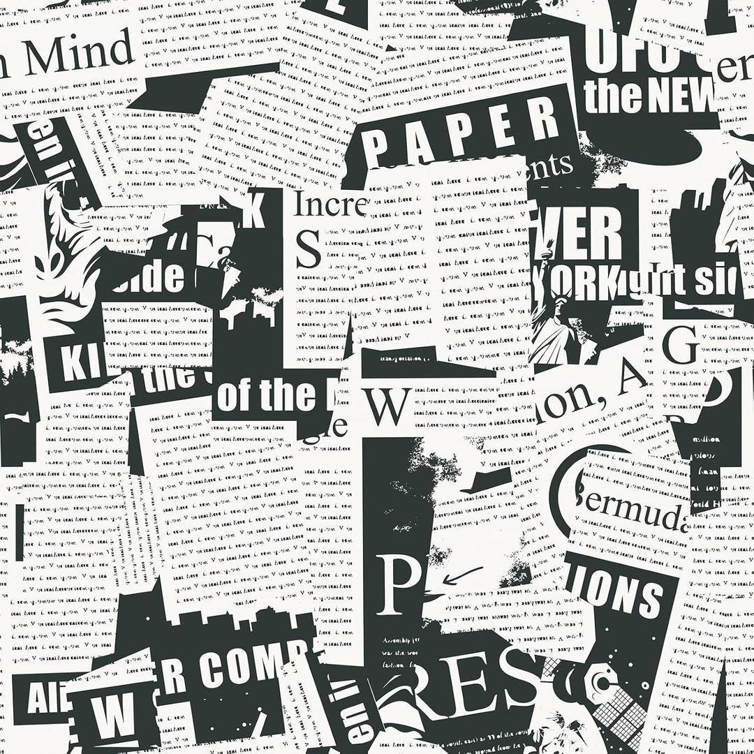 Black Peel and Stick Wallpaper Vintage Newspaper Script News Wall Paper White Contact Paper for Cabinets Kitchen Countertop Self Adhesive Removable Bathroom Bedroom Apartment 17.5"x102"