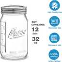 Esrentle Wide Mouth Mason Jars 32 oz - 12 Pack Large Glass Mason Jars with Airtight Lids and Bands, 1 Quart Glass Jars for Pickling, Canning, Fermenting and Food Storage, Microwave & Dishwasher Safe