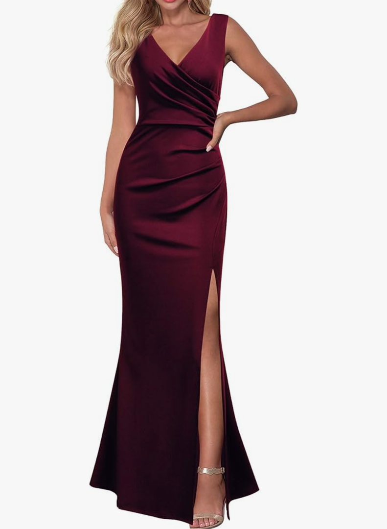 WOOSEA Women Sleeveless Deep V Neck Split Loose Sexy Plain Long Maxi Casual Dress Size L