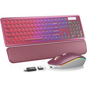 Wireless Keyboard and Mouse Combo, RGB Backlit, Rechargeable & Light Up Letters, Full-Size, Soft Typing, Sleep Mode, 2.4GHz Quiet Keyboard Set for Mac, Windows, Laptop, PC, Trueque KM42Pro | Light Up Letters, Full-Size, Soft Typing, Sleep Mode, 2.4GHz Quiet Keyboard Set for Mac, Windows, Laptop, PC, Trueque KM42Pro
