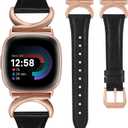 Minyee Leather Bands Compatible with Fitbit Versa 4/Versa 3/Fitbit Sense 2/Sense Band Women, Slim Thin Dressy Designer Premium Leather Strap with C-Shape Metal Buckle for Versa 3 4 Sense 2 Smartwatch