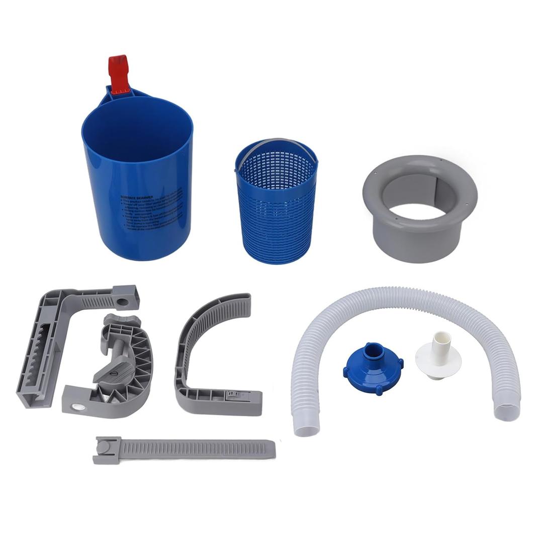Above Ground Pool Surface Skimmer, Blue Wall Mount Automatic Pool Skimmer for Debris Removal, with Detachable Filter Basket and Clear Pipe for Swimming Pool Cleaning