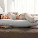 Momcozy U Shaped Pregnancy Pillows with Cotton Removable Cover, 57 Inch Full Body Pillow Maternity Support, Must Have for Pregnant Women, Hatha Grey