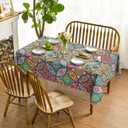 Horaldaily Boho Bohemia Style Rectangular Tablecloth 52x70 Inch, Vintage Washable Seasonal Table Cover for Party Picnic Dinner Decor