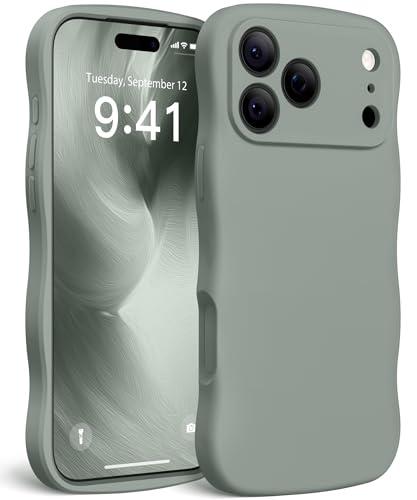 SuydanBox Magnetic for iPhone 17 Pro Case, [Full Camera Protection][Compatible with MagSafe] Cute Wave Frame Silicone Shockproof Protective Phone Case for iPhone 17 Pro 6.3", Calke Green