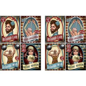 Beistle 8-Count Vintage Circus Poster Cutouts, Side Show Party Decorations, Carnival Party Supplies, Fun Fair Themed Party Accessories, 15.25"