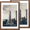 24x36 Poster Frame Set of 2, 24 x 36 Wood Picture Frames with Mat for 20x30, Wooden Photo Frame with Tempered Glass Cover for Wall Mounting Display, Rustic Brown, 24x36-2Pack