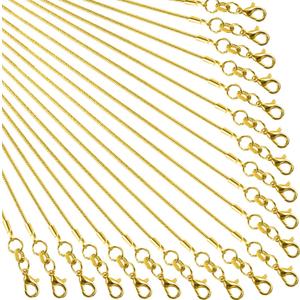 TecUnite 24 Pack Gold Snake Chain Necklace Chains with Lobster Clasps Gifts DIY for Jewelry Making, 1.2 mm
