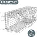 Qualirey 2 Pack Live Animal Trap Cage 24.41 x 7.09 x 8.27 Inch Cat Trap Cage Foldable Steel Humane Catch and Release Animal for Groundhog Squirrel Raccoon Mole Gopher(Silver)