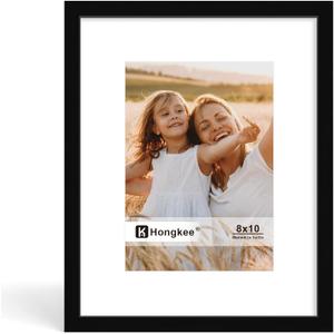 8x10 Picture Frame, Made of Solid Wood with Real Glass, Display Pictures 5x7 with Mat or 8 x 10 without Mat - Wall and Tabletop