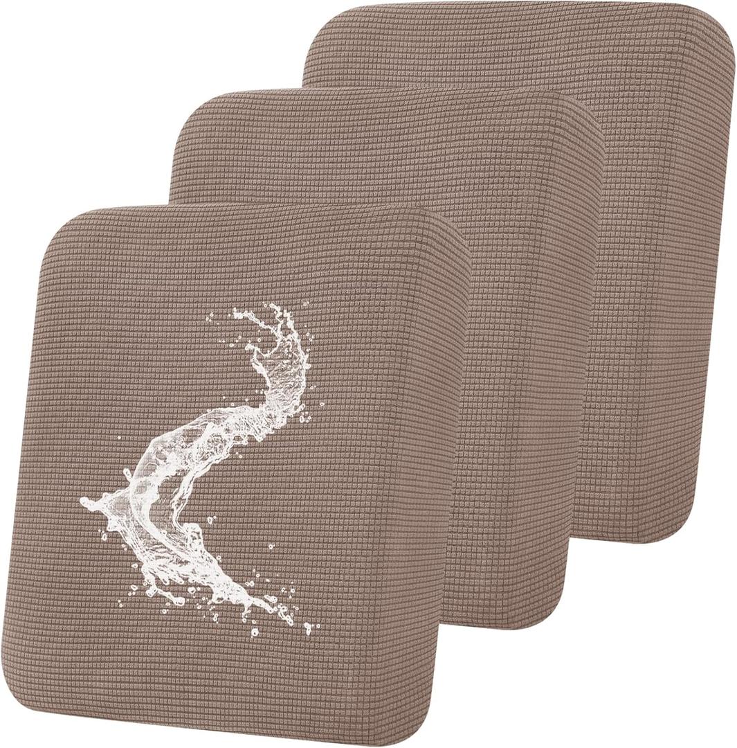 Smiry Waterproof Couch Cushion Covers, Stretch Jacquard Sofa Covers Washable, Thick Sofa Cushion Covers Furniture Protector with Elastic Bottom for Pets, Kids (3 Pack, Camel)