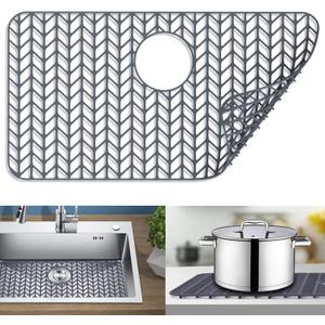 Sink Protectors for Kitchen Sink  Silicone Sink Mat| Silicone Kitchen Sink Mat Grid for Bottom of Farmhouse Stainless Steel(26"x 14"Rear Drain Gray)