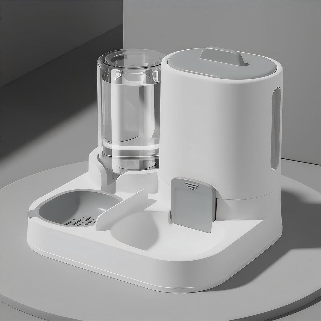 Automatic Cat Feeder and Water Dispenser Set, 2-in-1 Gravity Food Bowl Station for Small Medium Cats Dogs Puppy Kitten Rabbits, Auto Feeding Supplies