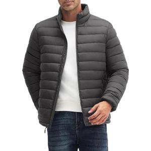 Men's Puffer Jacket Lightweight Warm Winter Jackets for Men Windproof Insulated Puffy Coat with 3 Pockets (Gray, L)