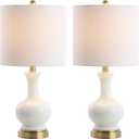 JONATHAN Y JYL4033A-SET2 Set of 2 Table Lamps Cox 22" Glass/Metal LED Table Lamp Contemporary Bedside Desk Nightstand Lamp for Bedroom Living Room Office College Bookcase, White/Brass Gold