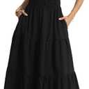 Rainday Womens Casual Maxi Dresses Fashion Holiday Short Sleeved Elastic Waist Beach Boho Dress with Pockets(Z3918BK, 2XL)