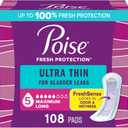 Poise Ultra Thin Incontinence Pads & Postpartum Pads for Bladder Leaks, 5 Drop Maximum Absorbency, Long Length, 108 Count