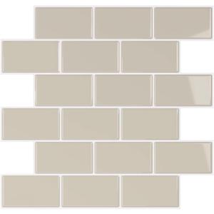 VEELIKE Pastel Beige Peel and Stick Backsplash Subway Stick on Back Splash Tiles for Kitchen Bathroom 6 Sheets Self Adhesive Waterproof Ceramic Wall Tile Stickers for Kitchen Laundry Room 12''x12''