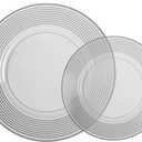 FLOWERCAT 100PCS Clear Black Plastic Plates Disposable Plates for Christmas Party/New Year - Heavy Duty Plastic Plates - 10" &7" Plate for 50 Guests New Year Parties and Events (Smoke Gray)