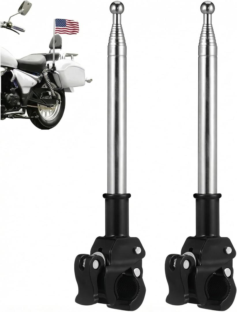 2Pcs Adjustable Stainless Steel Motorcycle Flagpole Pole, 51in Retractable Bike Flag Pole, Telescopic Motorcycle Bicycle Flag Mounts, Flagpole for ATV Golf Cart Wheelchair Dirt Bike Mount