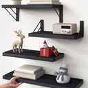 BAYKA Wall Mounted Floating Shelves, Wood Floating Wall Shelf for Books & Decor, Small Space-Saving Display & Organizer（Black，Set of 4）
