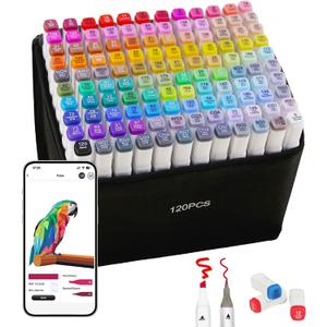 120 Alcohol Markers with APP Dual Tip Art Markers Coloring Pens
Fine & Chisel Tip Alcohol Based Markers Set with Case for Adult Artist Illustration Sketching & Painting, Smooth & Quick-Dry