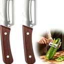 2 x Multifunctional Vegetable Peeler, 2PCS Premium Vegetable Peeler with Wooden Handle and Bottle Opener, 3-In-1 Stainless Steel Kitchen Tool, for Fruit Veggie Peeling and Shredding Scallions (0A)