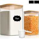 ComSaf Glass Food Storage Containers, 3.6Qt/1.2Qt Glass Flour and Sugar Containers with Airtight Lids, Large Square Jars with Bamboo Lids for Rice, Pasta, Oats, Grains, Cookies, Snacks, Candy
