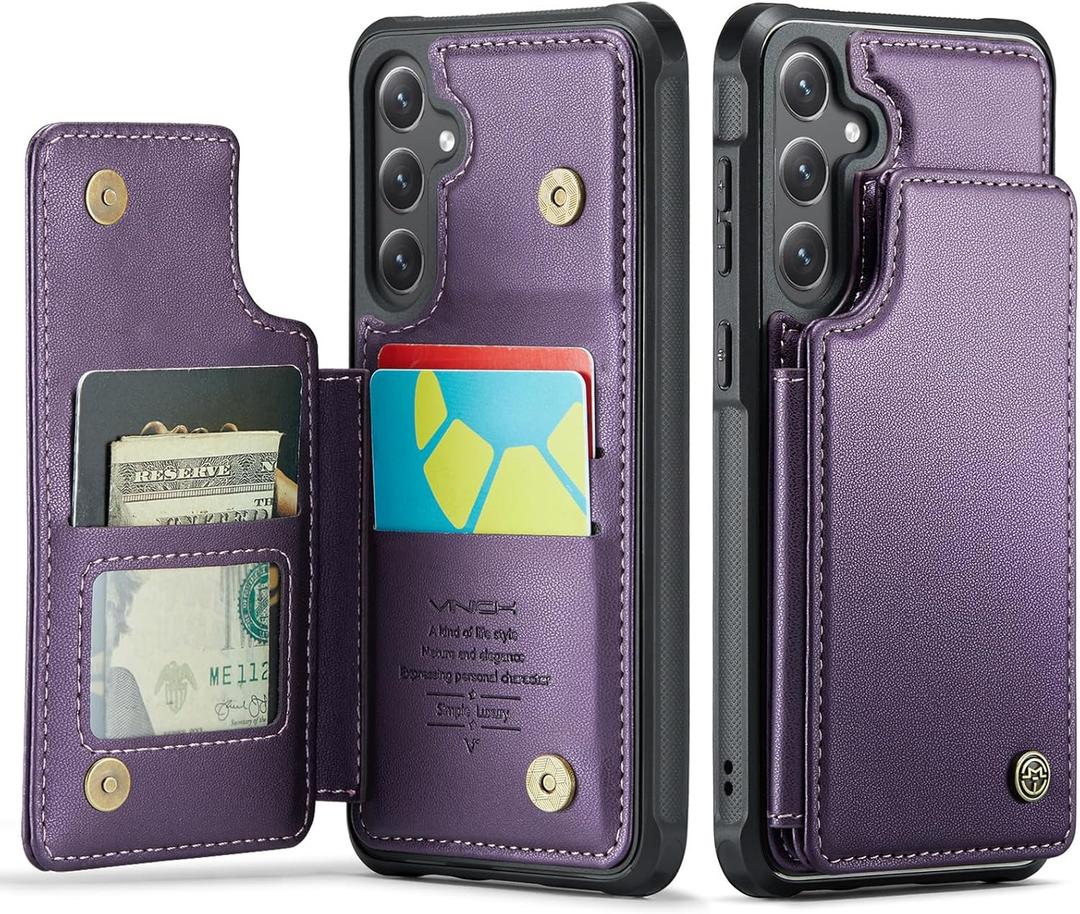 Vinich for Samsung Galaxy S24 Wallet Case with Card Holder, RFID Blocking Credit Slots Kickstand Shockproof Phone Cover for Women Men, Purple