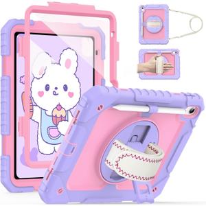 Cantis Case for iPad 11-inch (A16) 2025/ iPad 10th Generation 2022 (10.9 inch) with Screen Protector, 11th Case with 360 Degree Rotating Stand/Shoulder Strap/Pencil Holder, Light Purple+Pink