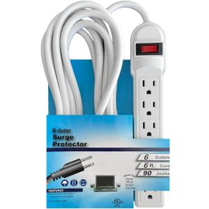 Electriduct 6-Outlet Surge Protector Power Strip 6ft Extension Cord, UL-Listed - White