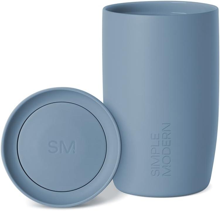 Simple Modern Travel Coffee Mug Tumbler with 360 Lid | Ceramic-Lined Insulated Stainless Steel Cold Brew Iced Coffee Cup | Gifts for Women Men Her Him | Voyager Signature | 12oz | Blue Dune