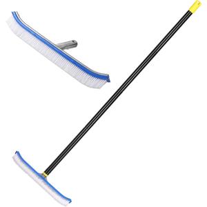 Pool Brush with Pole,4 FT Polished Aluminum Back Pool Scrub Brush Head Designed for Cleans Walls, Tiles & Floors, Nylon Bristles Algae Pool Brush Head with EZ Clips
