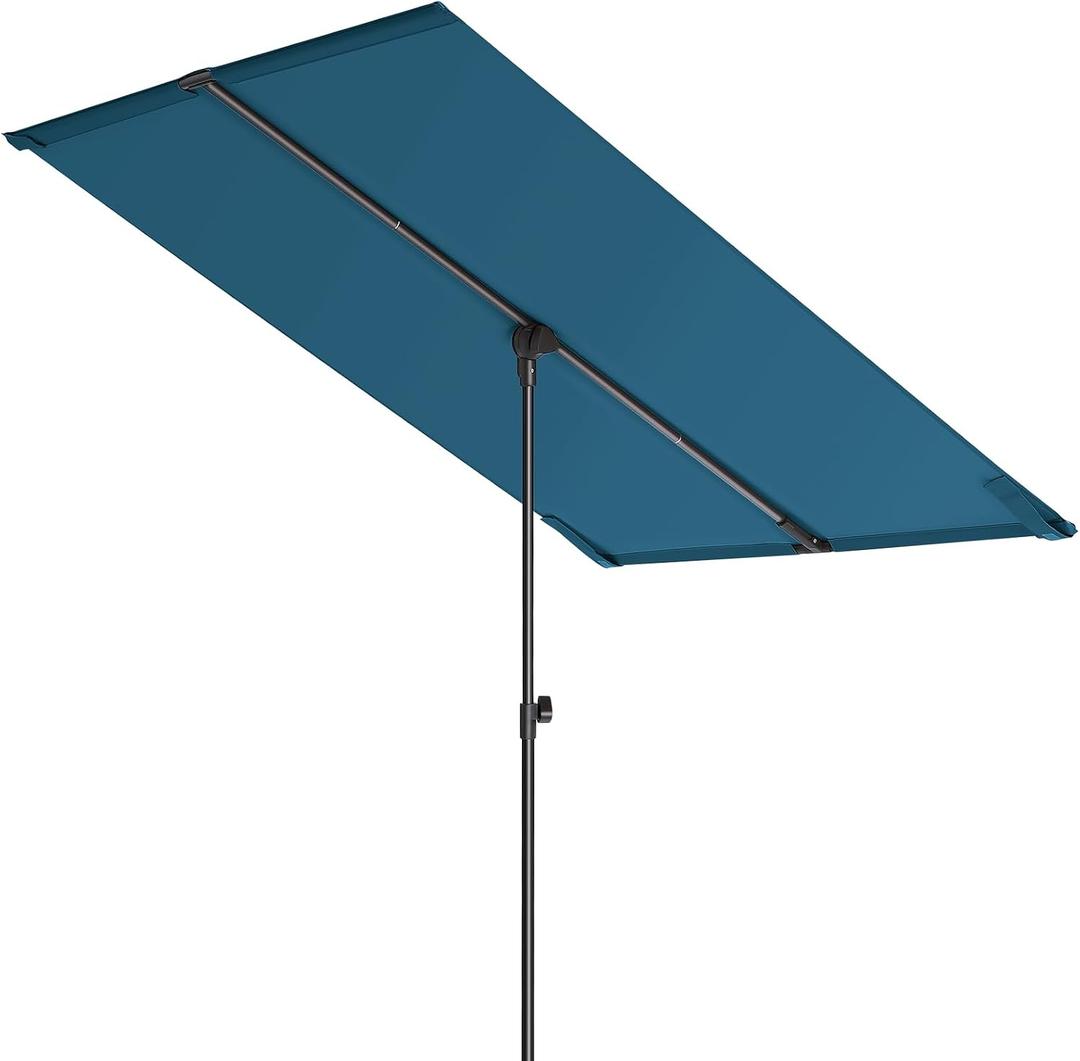 HOMSHADE 6x4ft Outdoor Balcony Umbrella - Flat Porch Pool Patio Umbrella Rectangular Canopy Shade UPF50+ UV Protection 360 Rotating & Tilting All Angles Applicable (Peacock Blue, No Base)