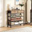 Kitstorack Shoe Rack, 4 Tier Shoe Organizer for 9-12 Pairs of Shoes, with 2 Drawers, 3 Fabric Shelves and Wooden Top, Shoe Rack for Closet Entryway, Rustic Brown