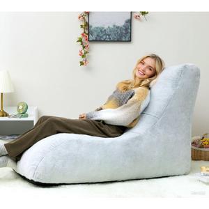HollyHOME Accent Furry Bean Bag Chair, Extra-Large Zero-Gravity Chaise Lounge Chair for Adults, 30LB Memory Foam Bean Bag Sofa, Reading Lazy Chair for Living Room, Bedroom, Grey