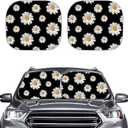 Babrukda Windshield Sun Shade Foldable 2pcs Car Front Window Sunshade Blocks UV Rays Portable Sun Visor Elegant White Daisy Design Car Interior Accessiores Universal