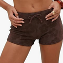 ZAFUL Women's Halter Bikini Boyshor Color Block Swimsuits String Cheeky Bathing Suit Shorts, Brown, Large