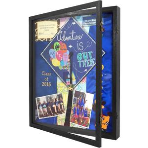 GraduatePro Graduation Shadow Box Frame 16x20 Display Case with Linen Back, Plexiglass Window Door with Hinge, Picture Frame Wedding Bouquet Memorabilia Medals Photos Memory Box for Keepsakes Black