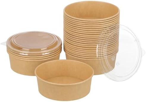 GHEIR 100 Pack 38 oz Disposable Bowls with Lids, Kraft Paper Salad Bowls with Lids, Paper Soup Bowls Food Container for Cold/Hot Food or Takeout