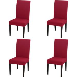 Dimatic 4 Pack Dining Chair Covers, Stretch Spandex Removable Washable Protector Chair Slipcovers for Dining Room Kitchen Hotel (Red)