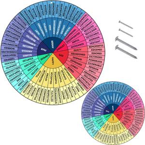 Ferraycle 2 Pack 12 Inch 6 Inch Feelings Wheel Aluminum Round Mood Therapy Emotions Wheel Mental Health Social Work Feelings Poster Sign for Office(Bright Colors)