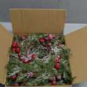 Winlyn 6 Pcs Artificial Snowy Cedar Candle Rings Red Berry Christmas Candle Holder Wreath Rings Mini Snowy Christmas Wreaths Faux Cedar Twigs Wreath 12.2” Wide for Winter Wedding Holiday Table Décor