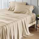 Bedsure Full Size Sheets, Cooling Sheets Full, Rayon Derived from Bamboo, Deep Pocket Up to 16", Breathable & Soft Bed Sheets, Hotel Luxury Silky Bedding Sheets & Pillowcases, Beige