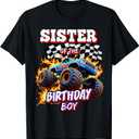 Sister of The Birthday Boy Monster Truck Birthday Party T-Shirt (Black, )