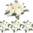 4PCS Candle Rings, Floral Candle Wreath Rings, Silk Roses Hydrangea Flowers Candle Wreaths Rings for Table Centerpieces Wedding Valentine's Day Party Decor (Cream White)