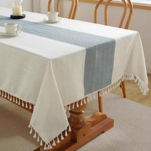 Alsoo Blue Tablecloth Rectangle 55 x 75 Inch, Waterproof Fade Resistant Table Cloth Cotton Linen Fabric for Outdoor Beach Coastal Dining Picnic Summer